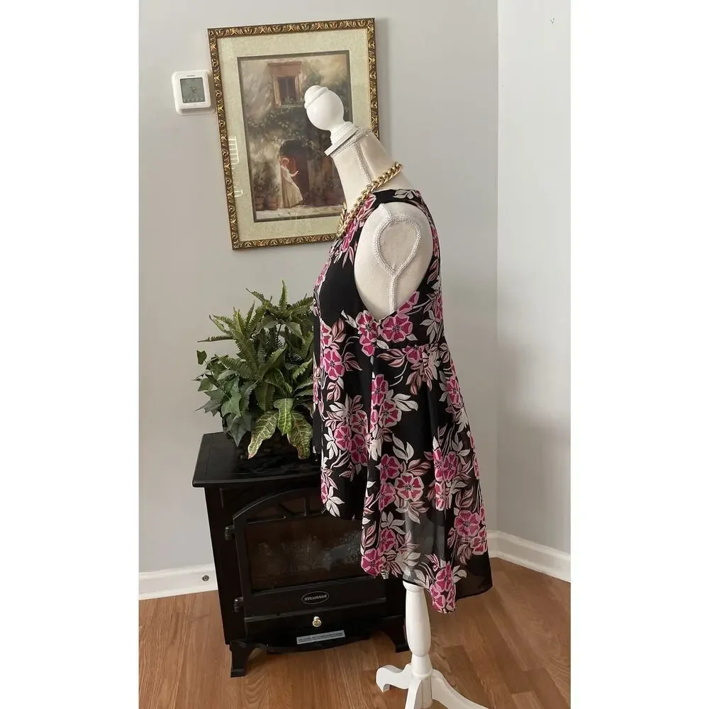 AXYEH Womens Small High Neck High And Low Sleeveless Floral Lined Collarless - Picture 3 of 11
